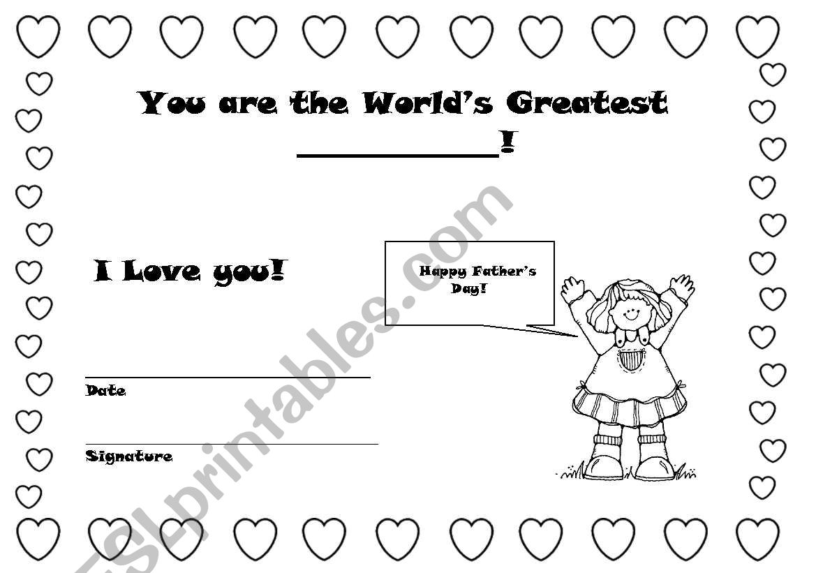 Fathers Day Award worksheet