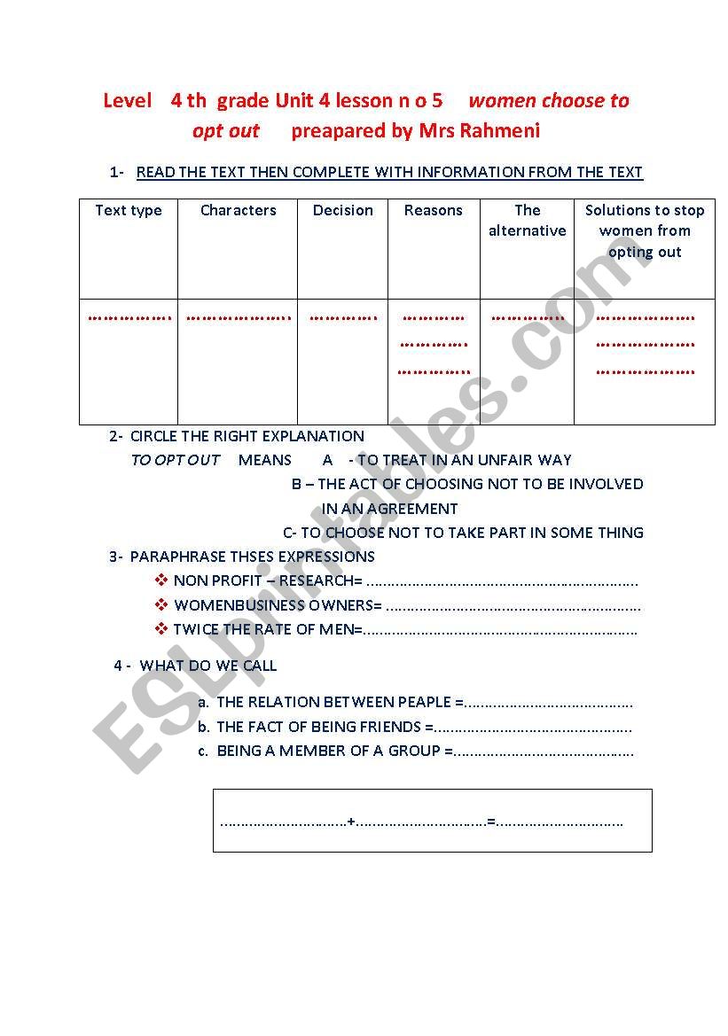 LESSON NO 5  UNIT NO 4  BAC worksheet