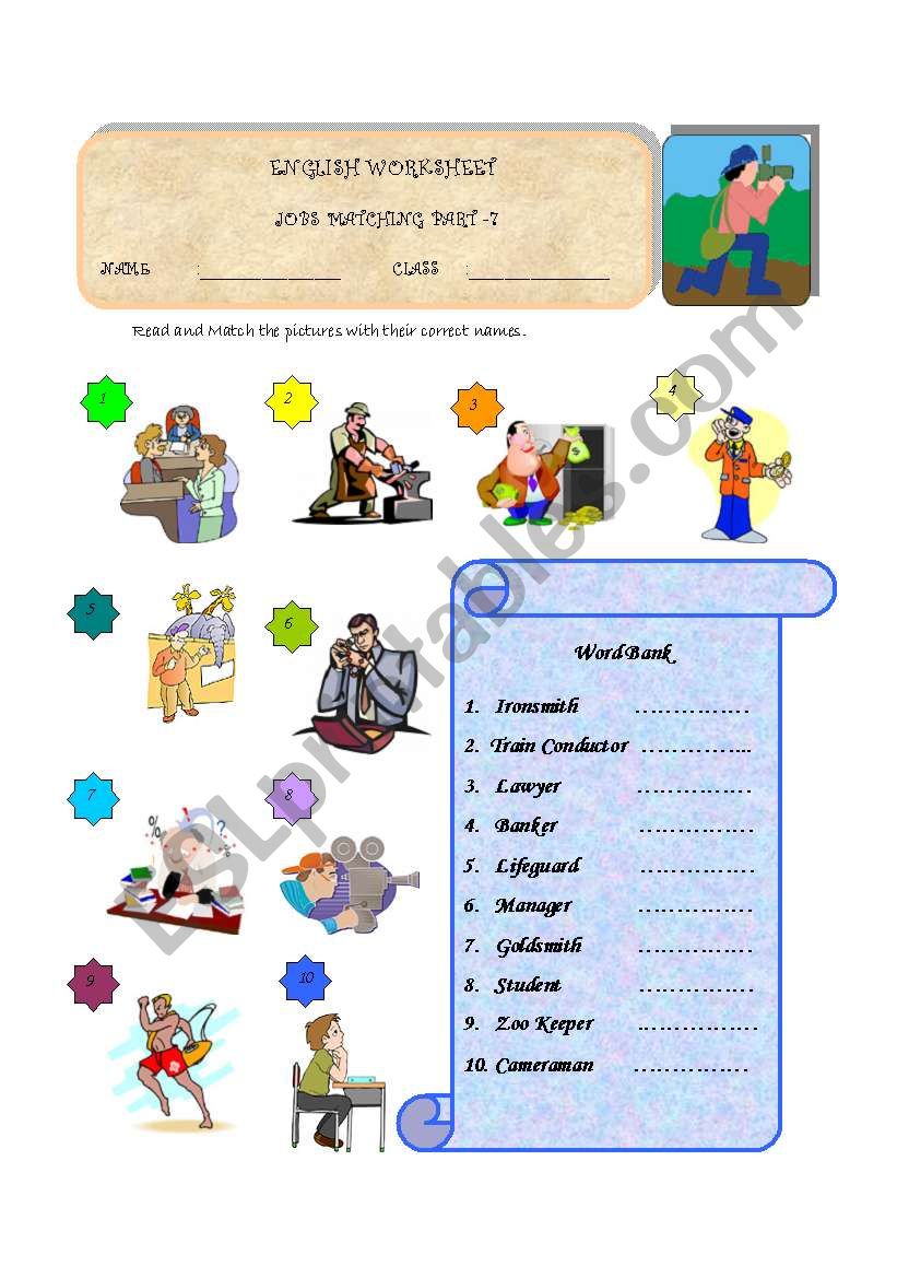 Jobs Match Part- 7 worksheet