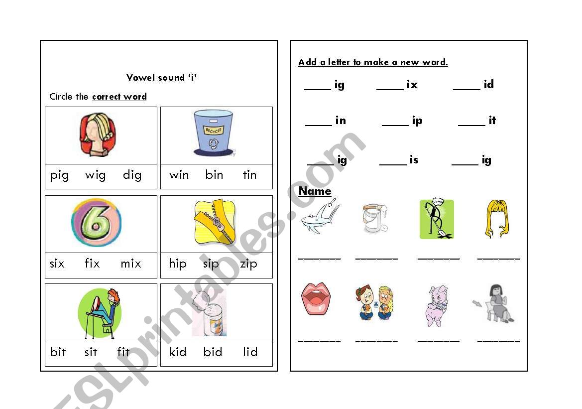 SHORT VOWEL I worksheet