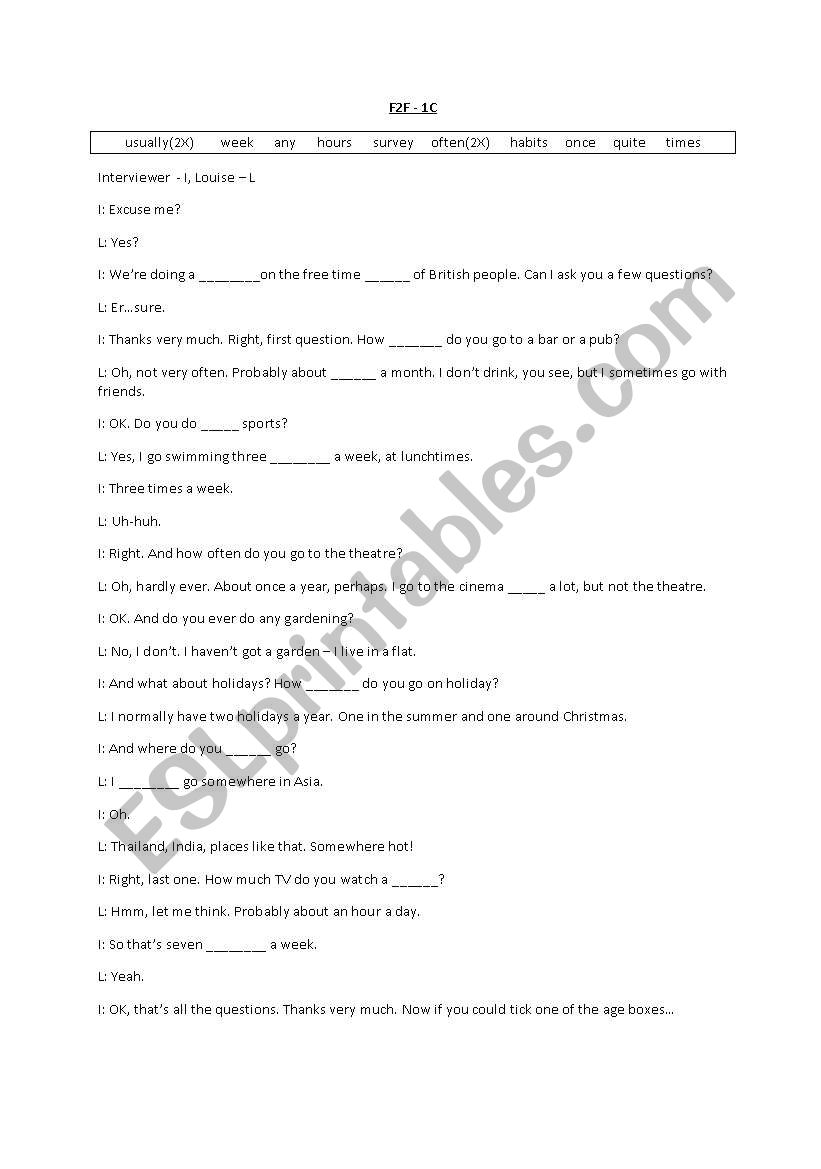 How often dou you...? worksheet