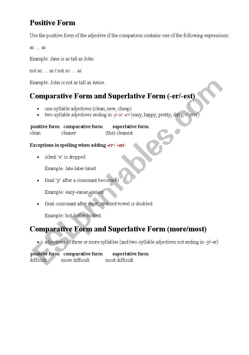 comparison of adjectives worksheet