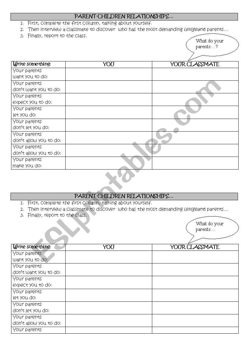 Parent-Children Relationship worksheet