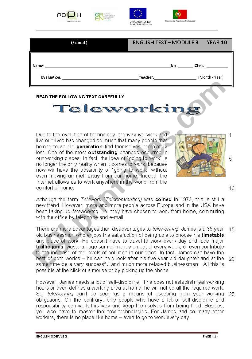 Teleworking worksheet