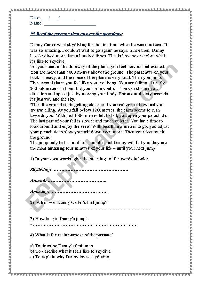 Reading comprehension  worksheet