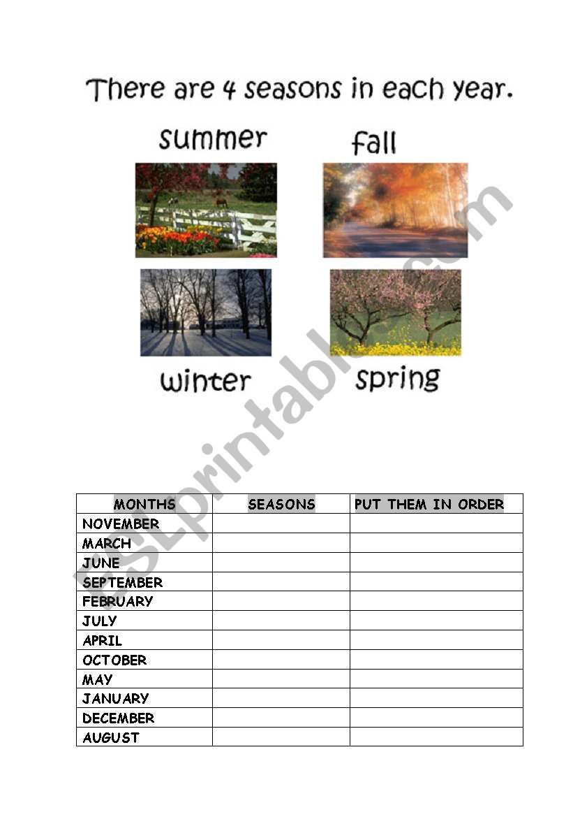 Months worksheet