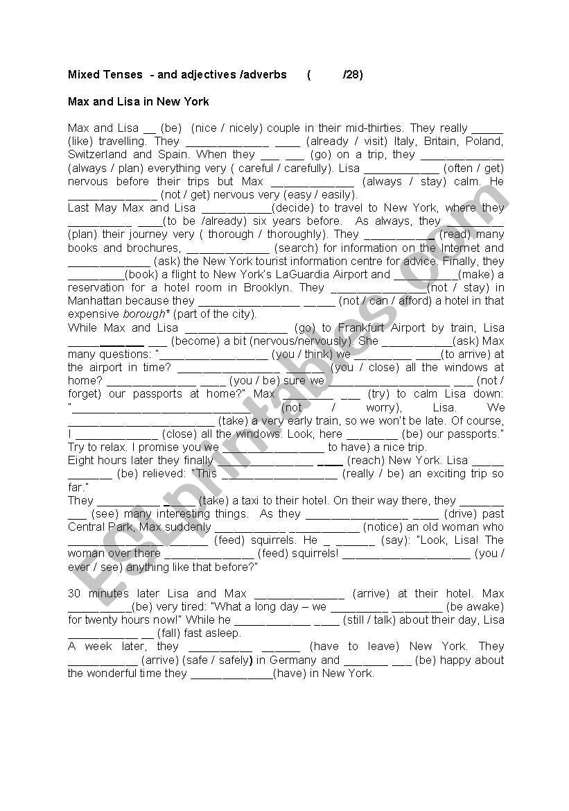 Mixed tenses - travelling worksheet