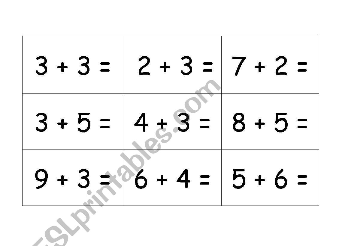 Addition Bingo worksheet