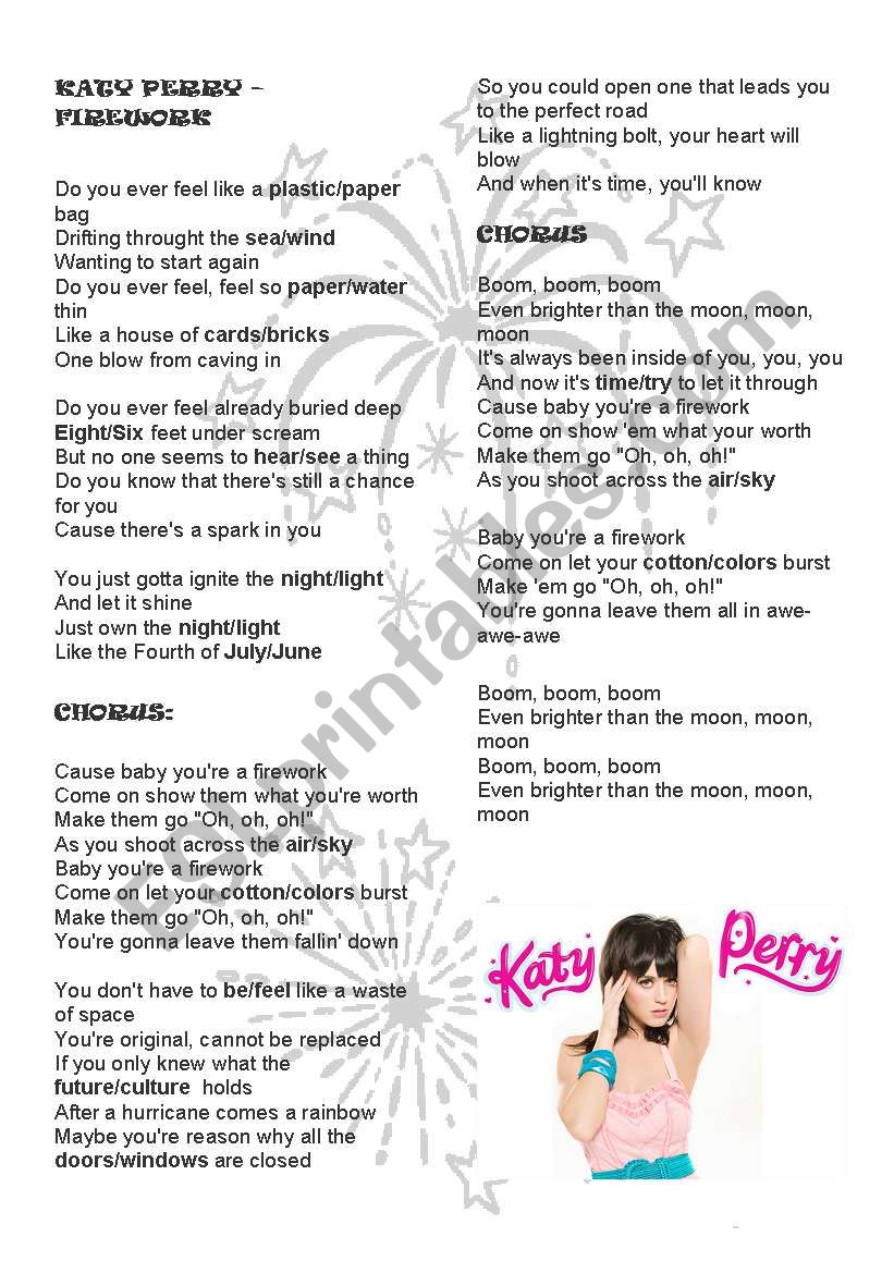 Firework - Katy Perry worksheet