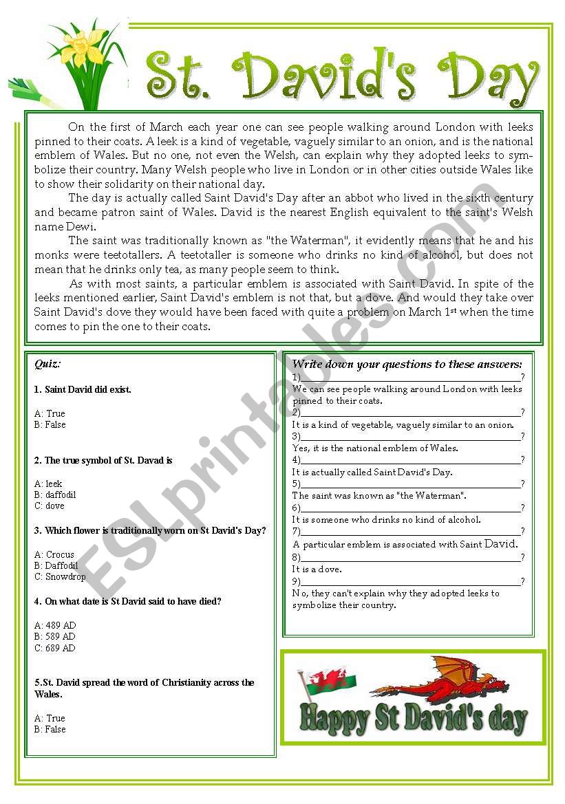 St. Davids Day worksheet