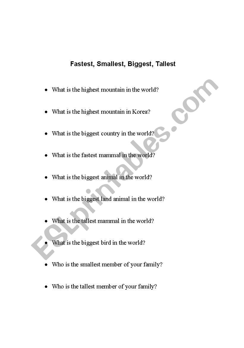 biggest worksheet