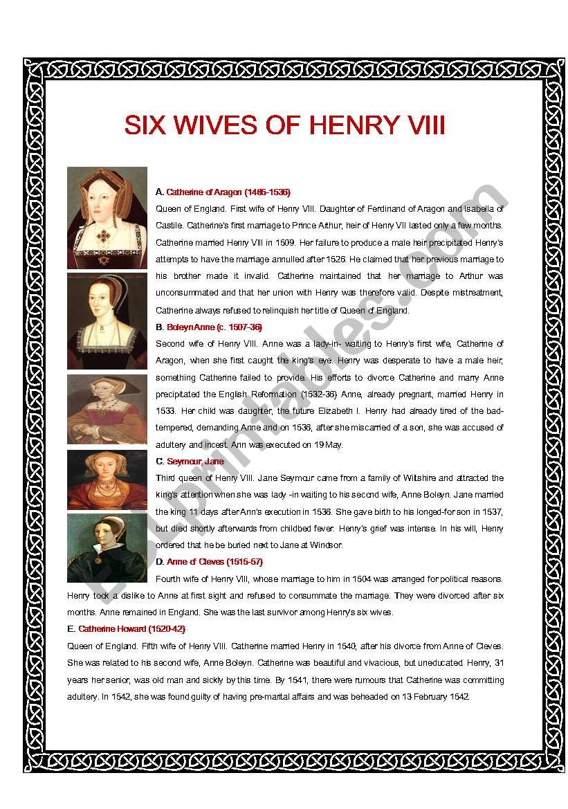 Six Wives of Henry VIII worksheet