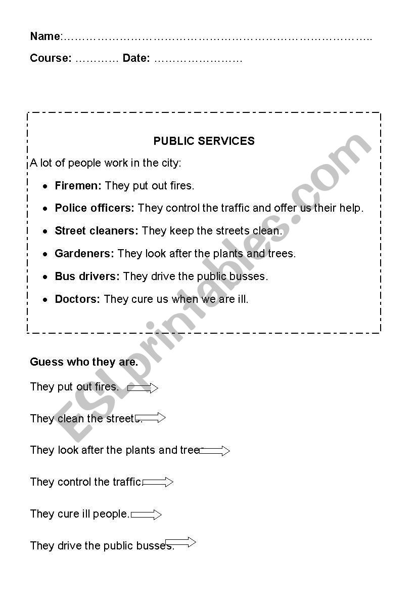 PUBLIC SERVICES worksheet