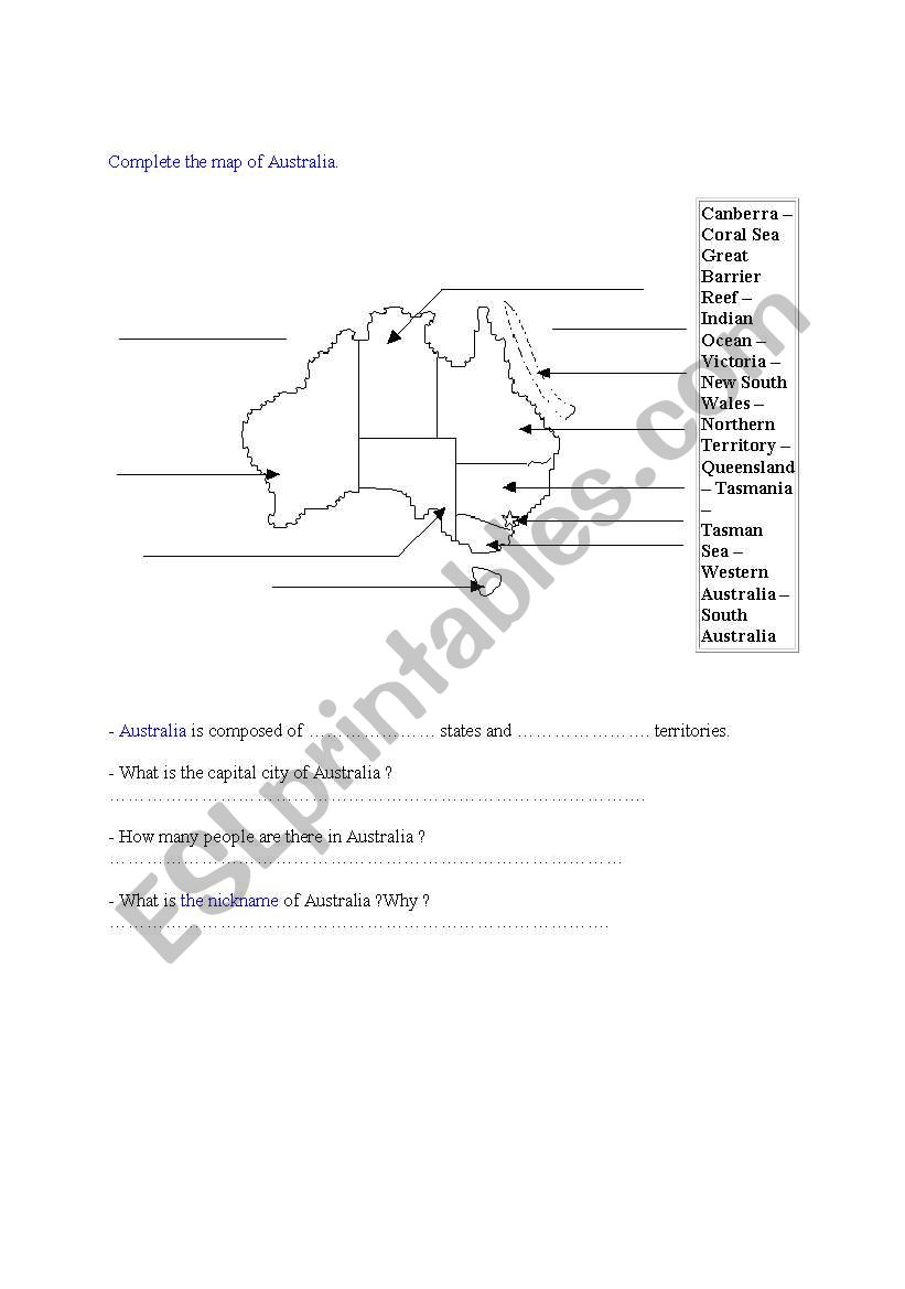 Australia worksheet