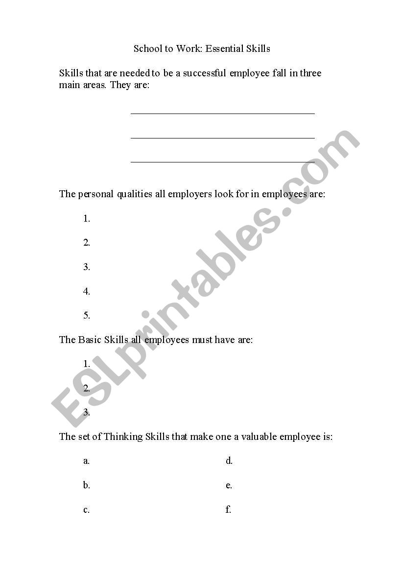 School to Work video worksheet