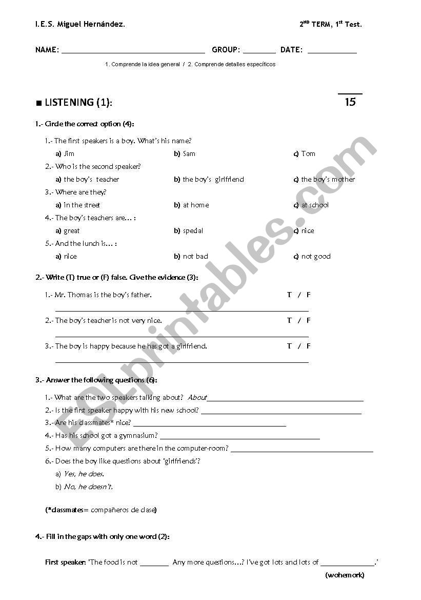 LISTENING EXAM worksheet