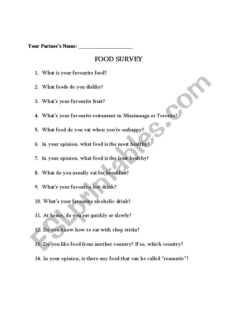 Food Survey worksheet