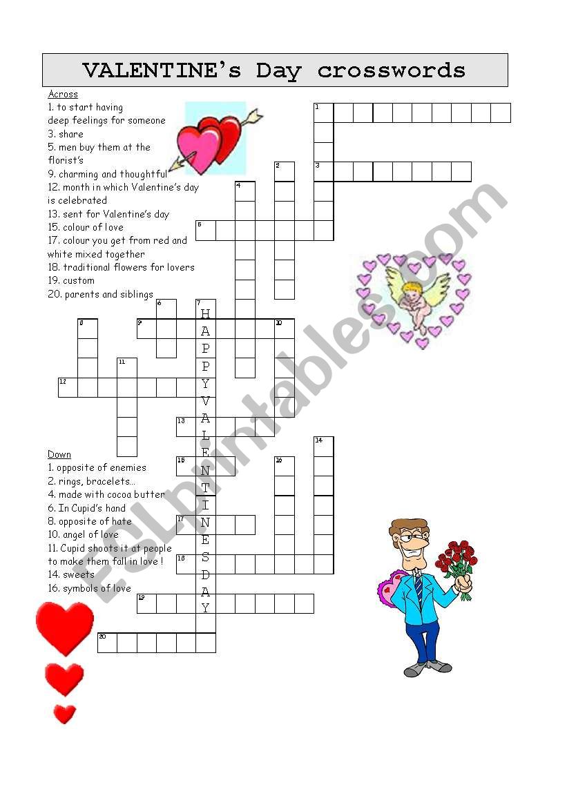 Valentines day crosswords worksheet