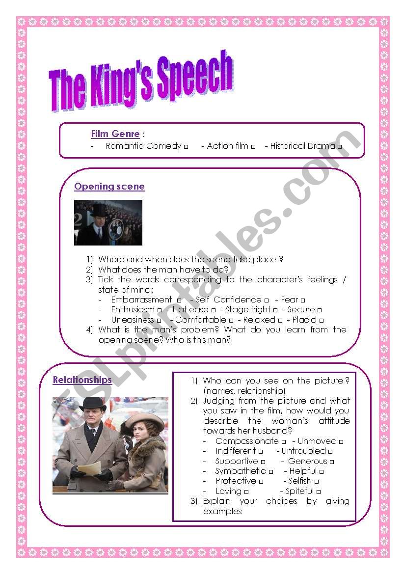 The KingÂ´s Speech questionnaire ( speaking/ writing/ review)