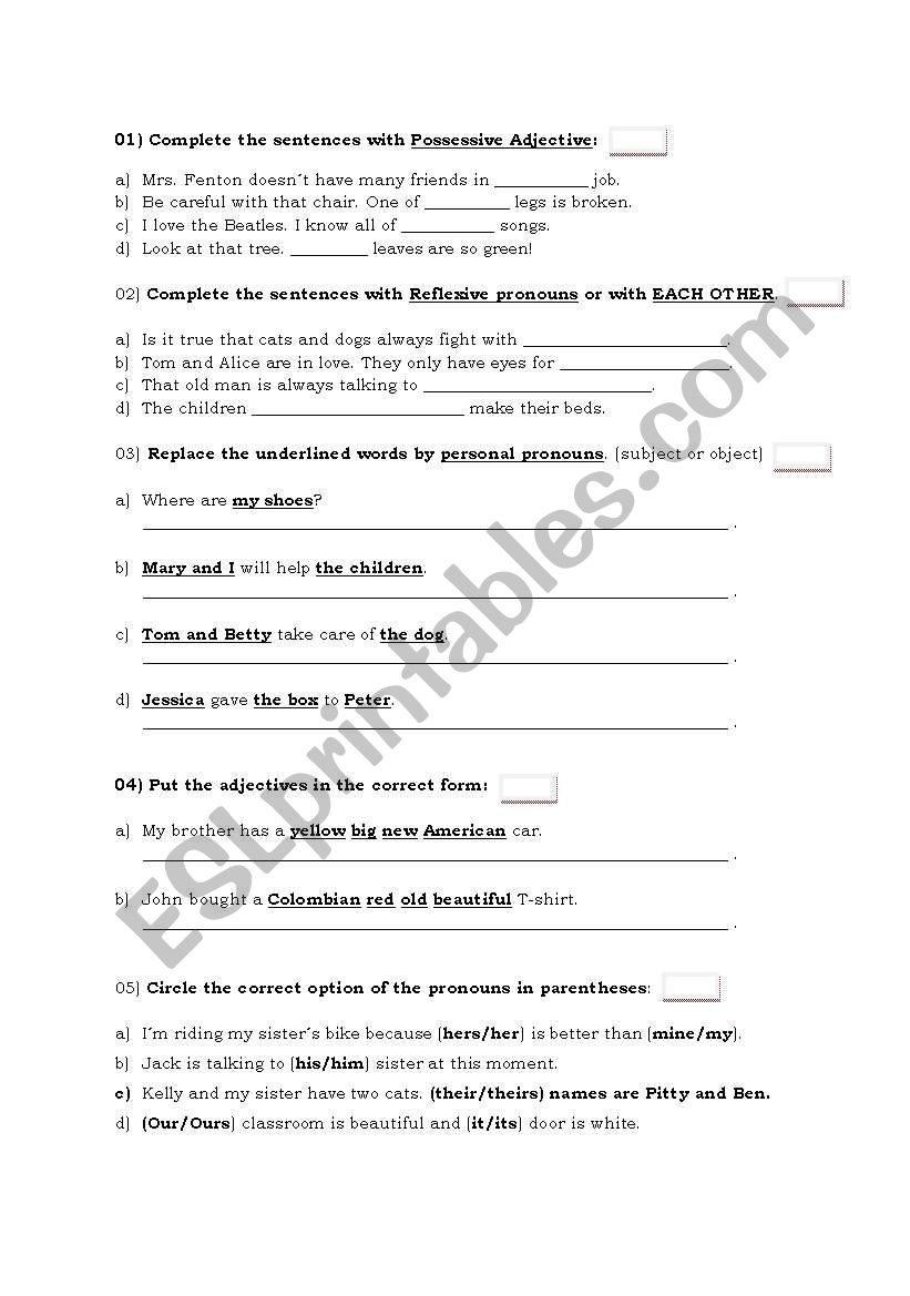 pronouns worksheet