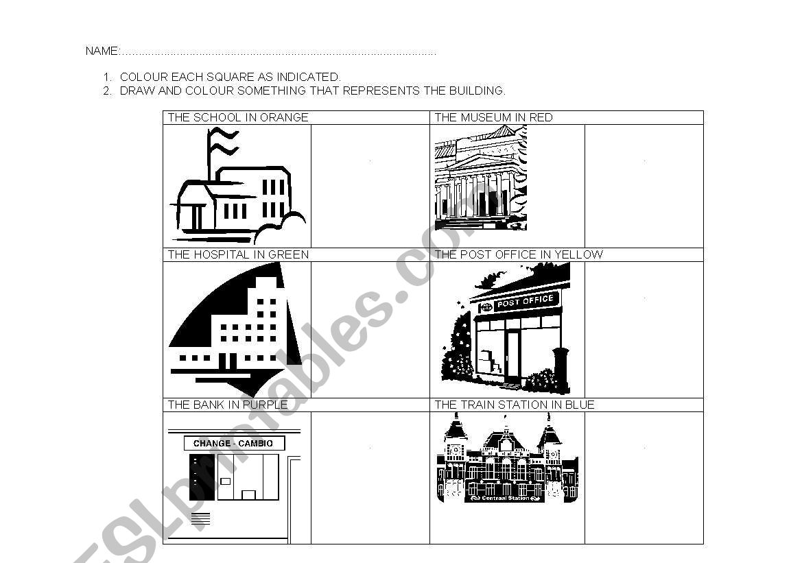 COLOUR BUILDINGS worksheet