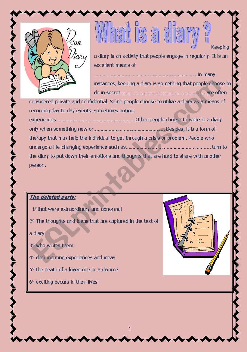 what is a diary ? worksheet