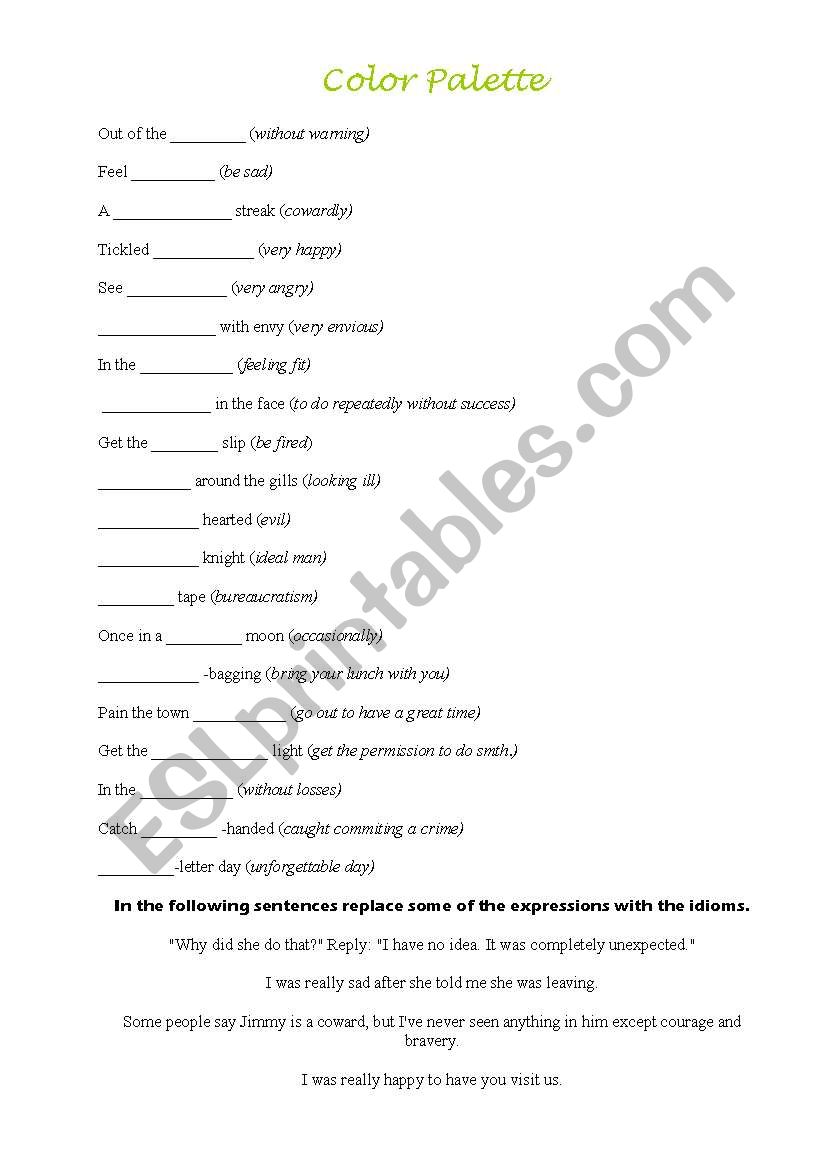 Color idioms worksheet