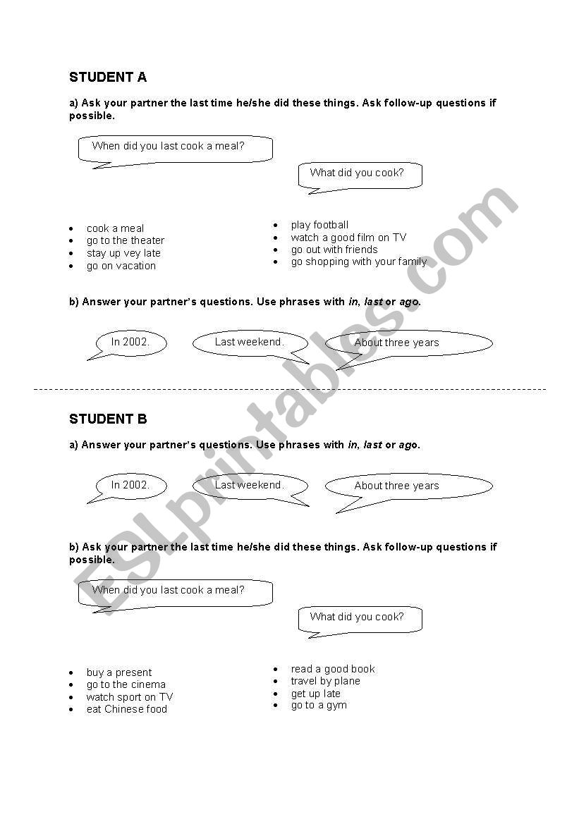 communicative past simple acitivity