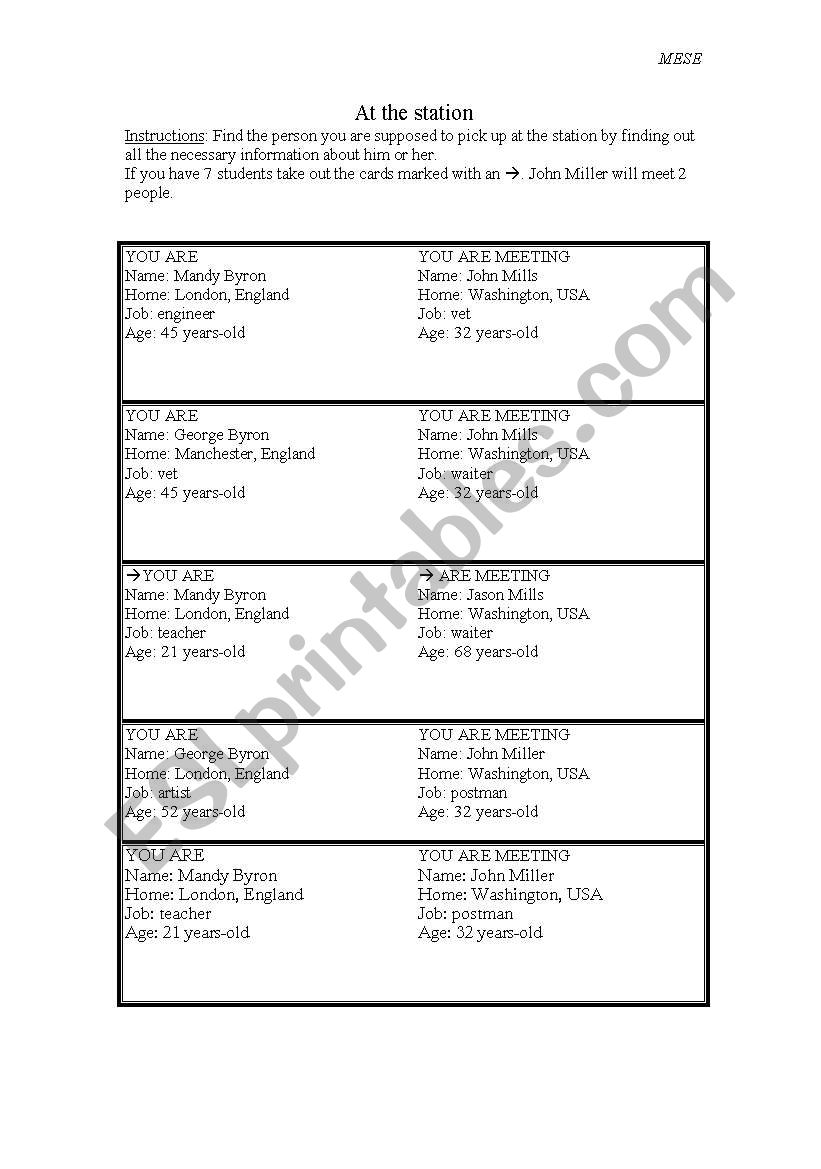 AT THE STATION worksheet