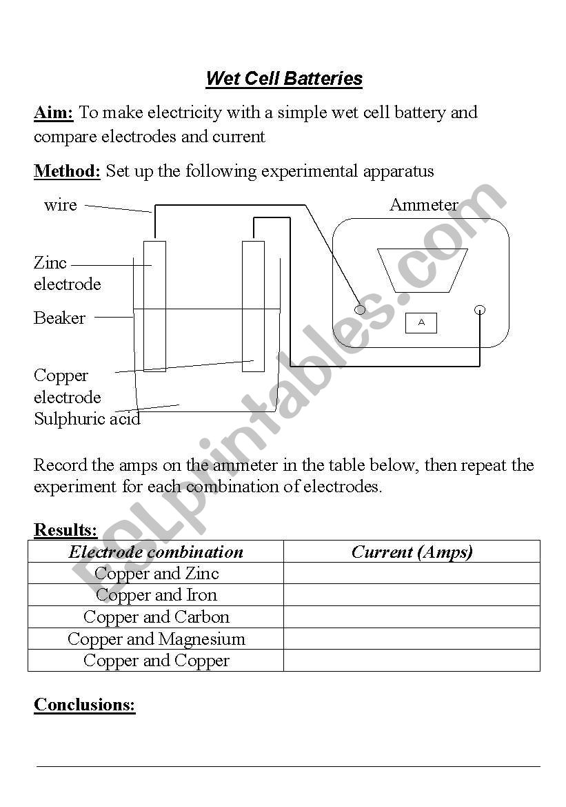 Batteries Experiment worksheet