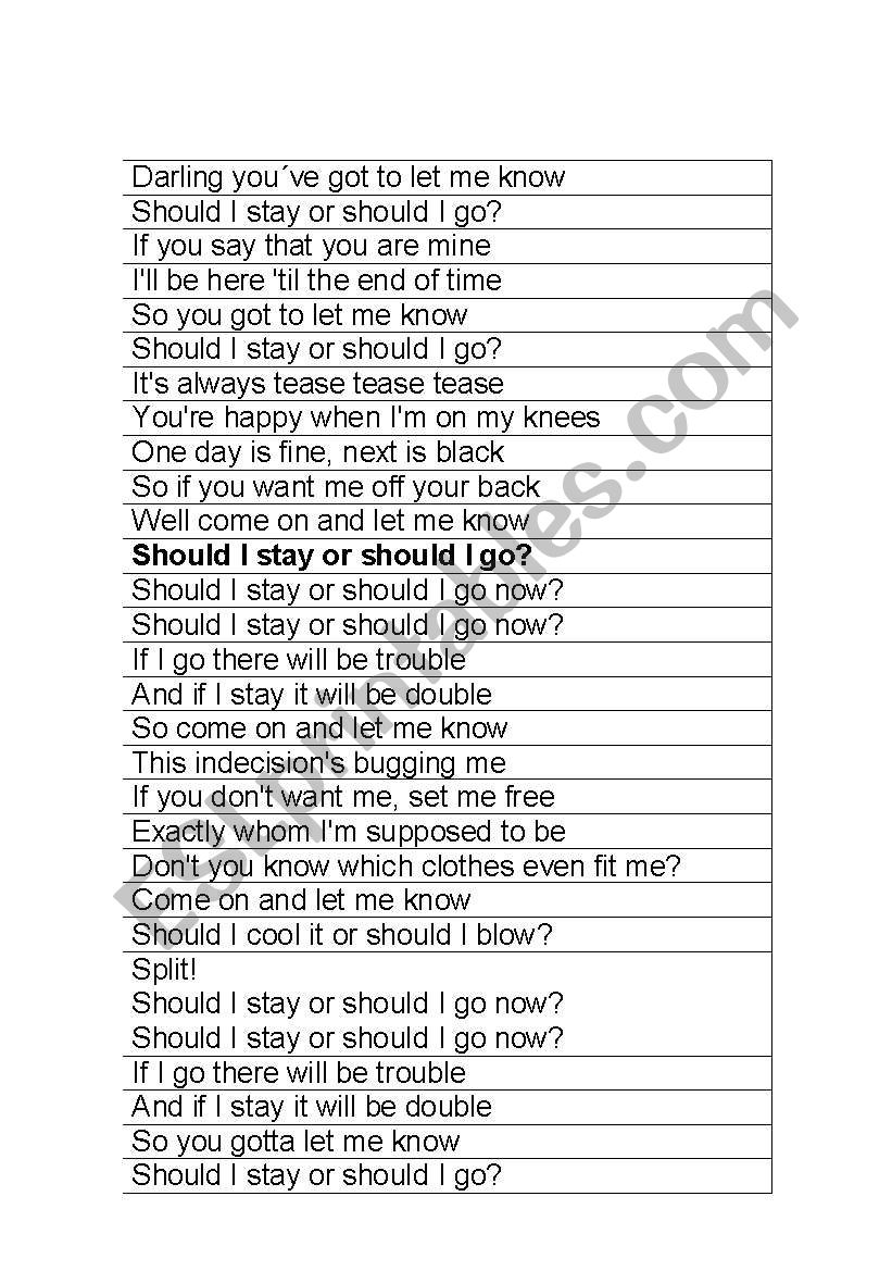 should i stay or should i go lyrics