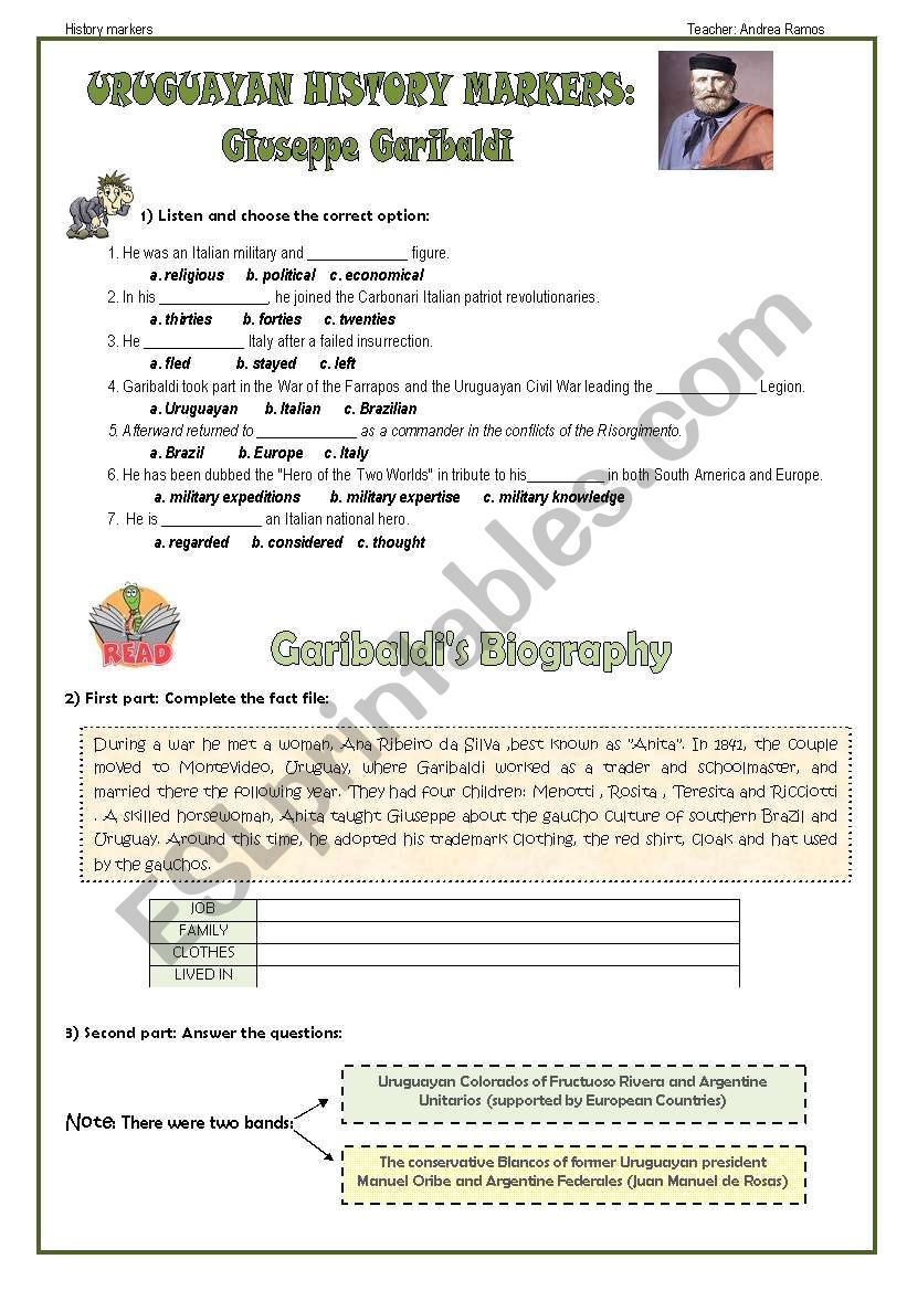 Uruguayan history markers 1 worksheet