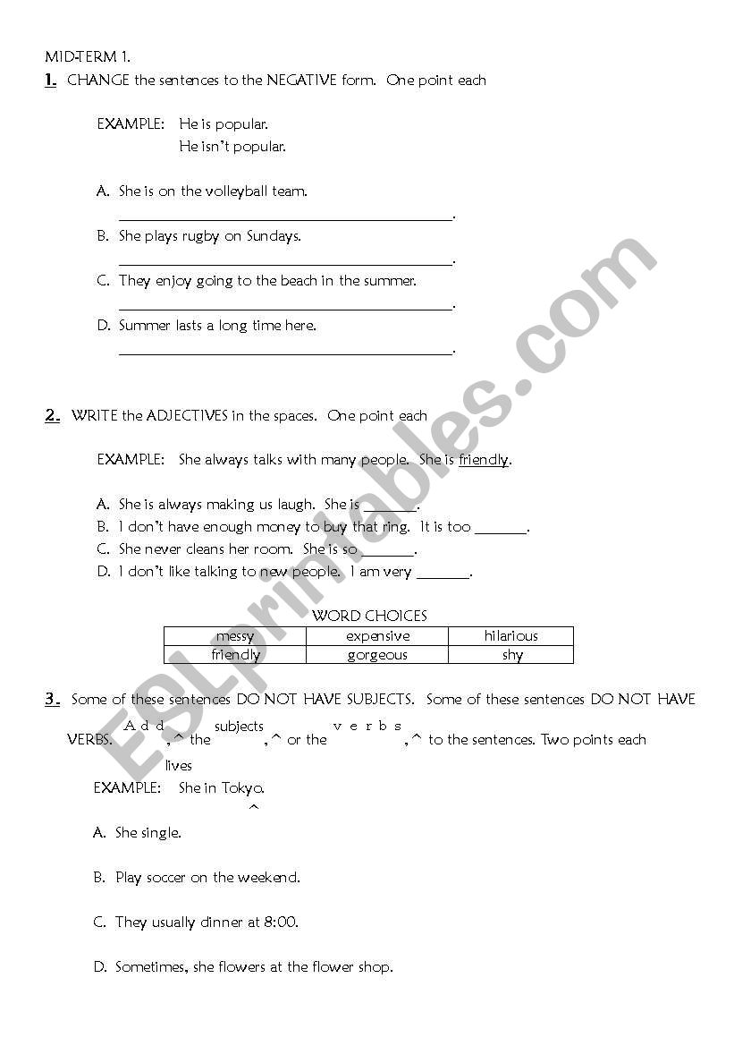 Writing test 1 worksheet