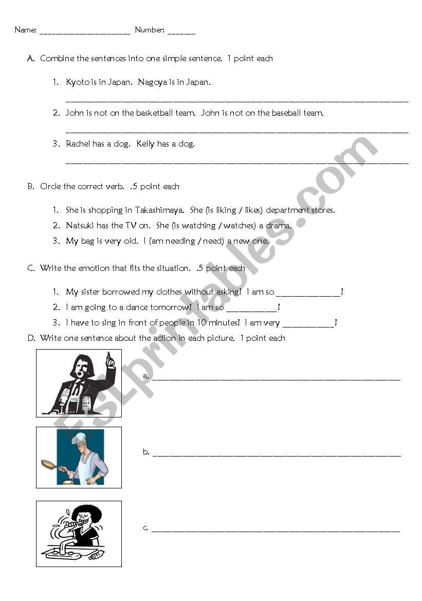 Writing test 3  worksheet