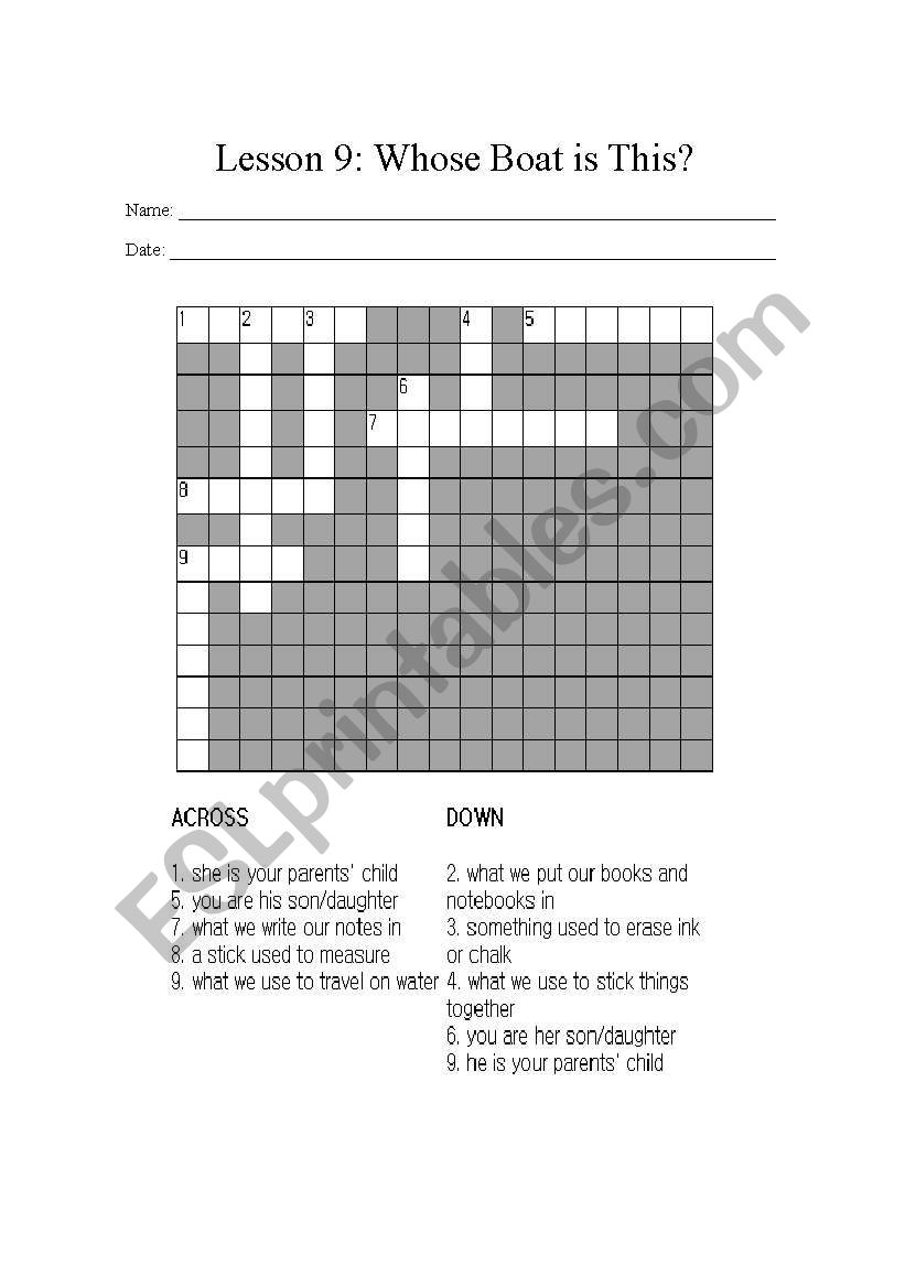 Crossword worksheet