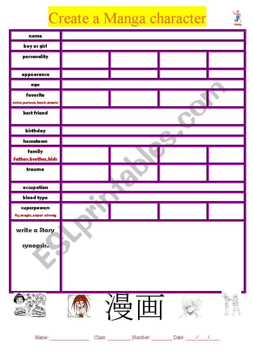 Create a manga character worksheet