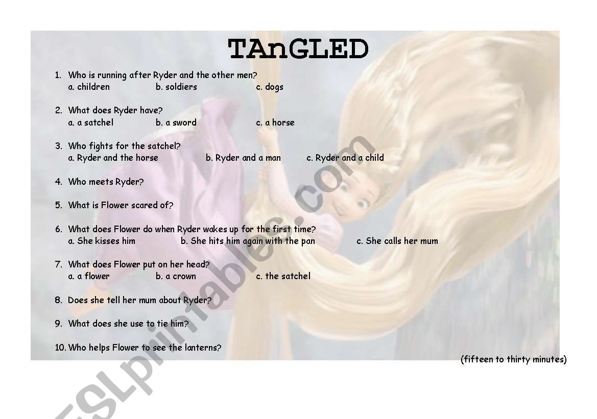 TANGLED 15 TO THIRTY MINUTES worksheet