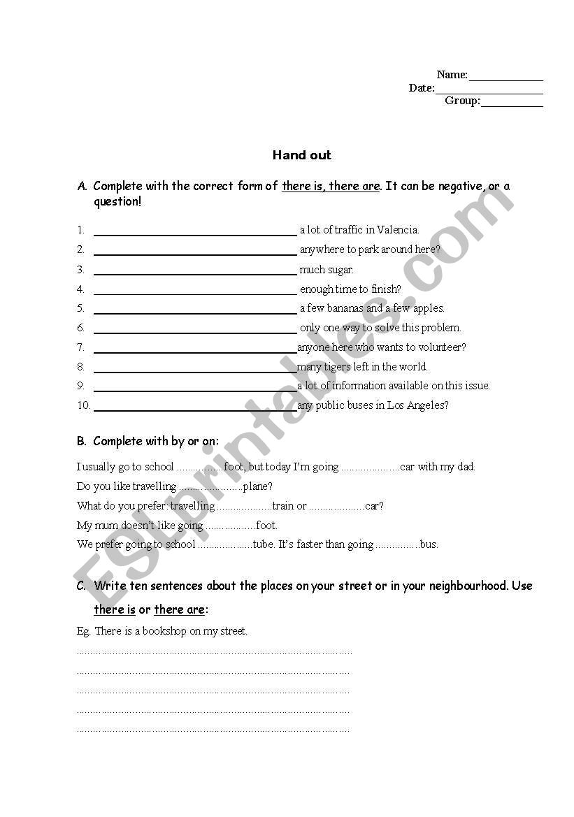 Travelling worksheet