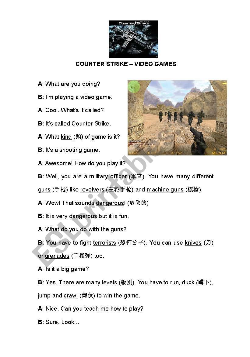 Video Games Dialogue worksheet