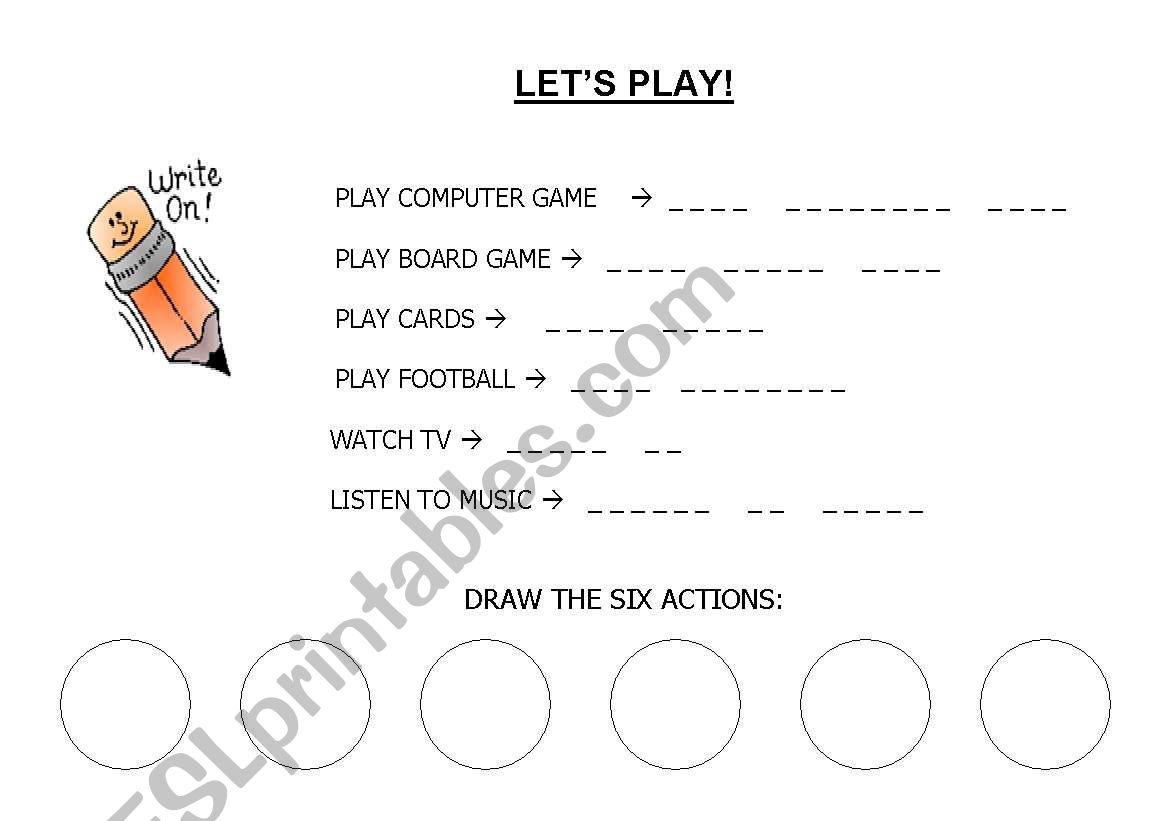 Spelling free time actions worksheet