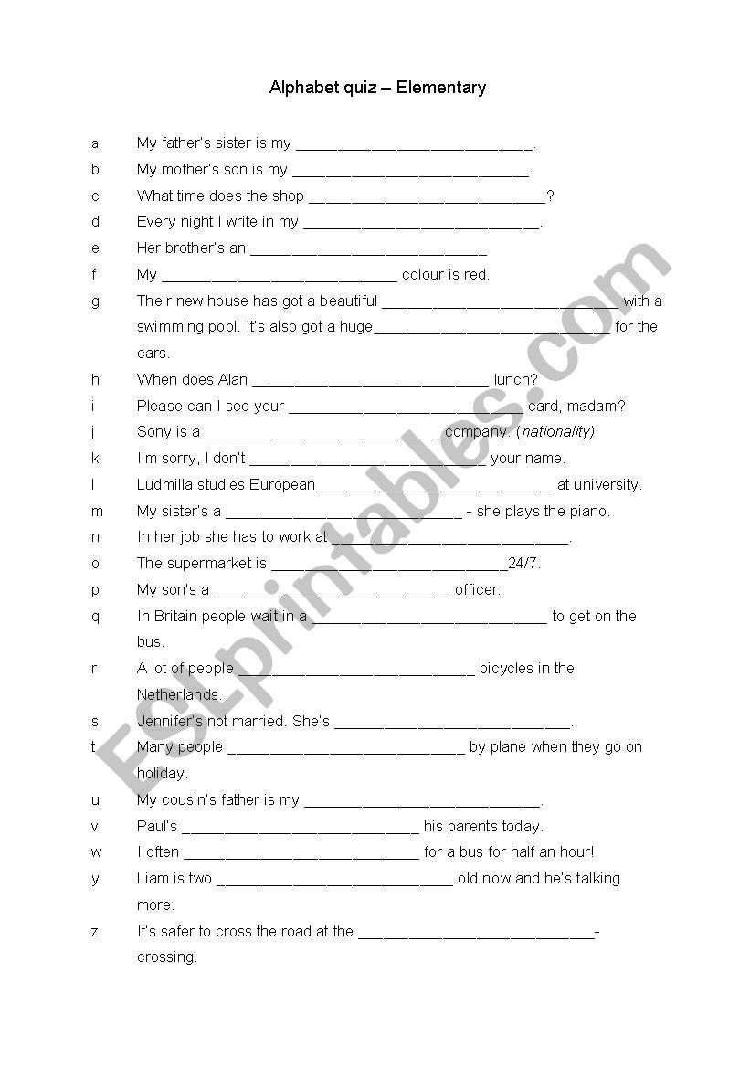 ABC quiz worksheet