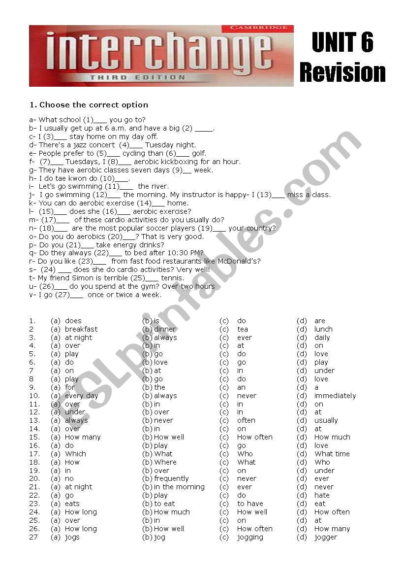 Revision Interchange I Third Edition Unit 6