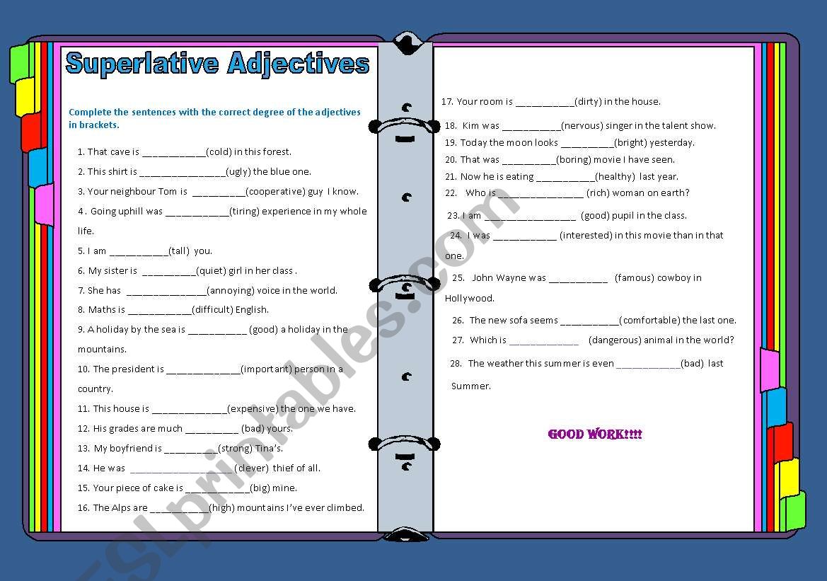 Degrres of Adjectives worksheet