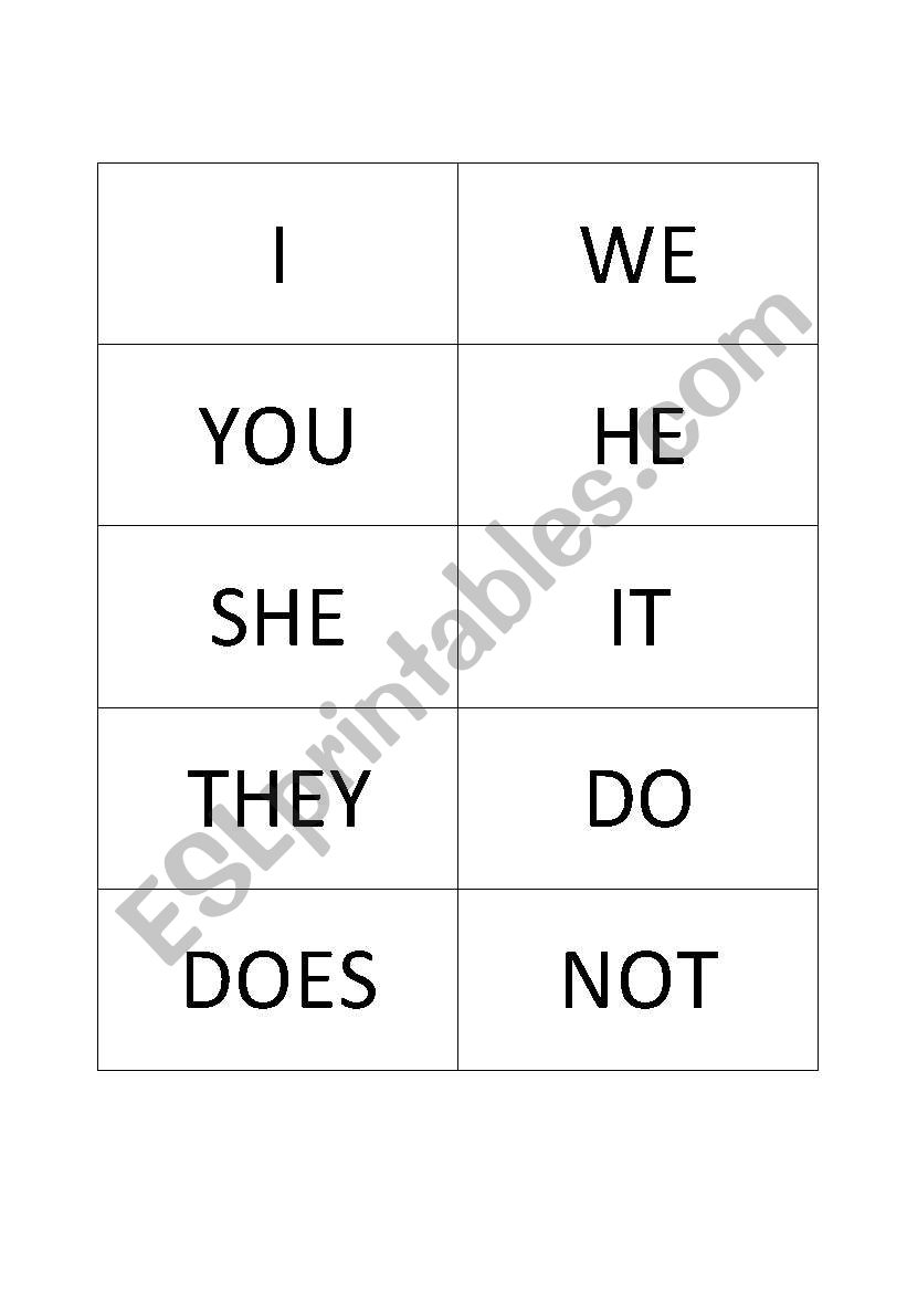 Do/Doesnt Flashcards worksheet