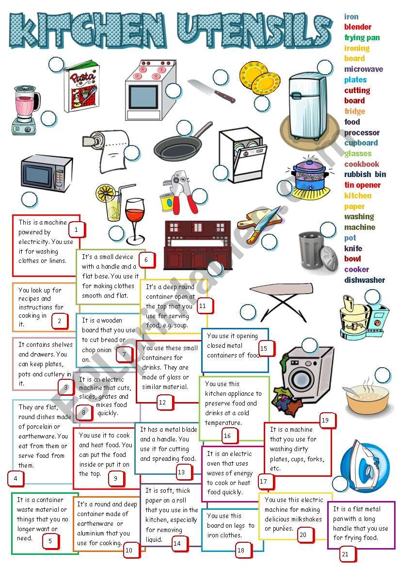 KITCHEN UTENSILS (B&W + KEY) worksheet
