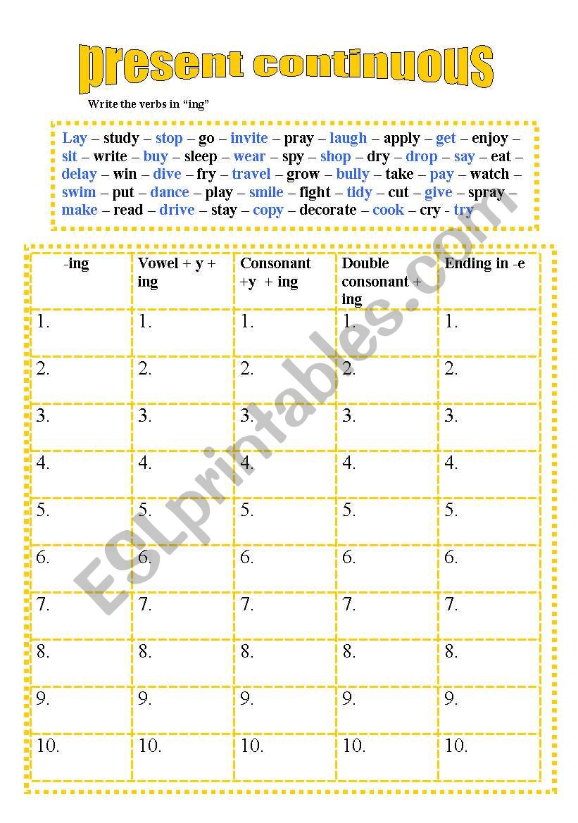 present continuous dictation worksheet