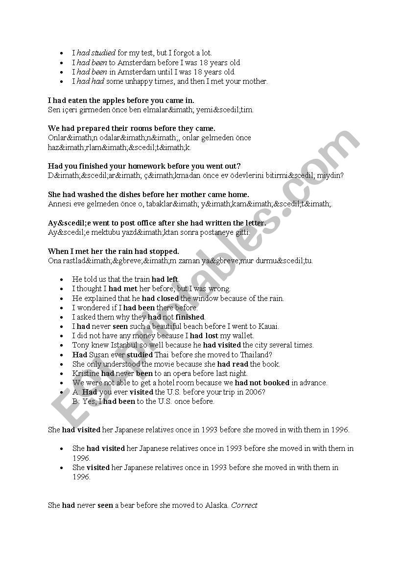 past perfect tense example worksheet
