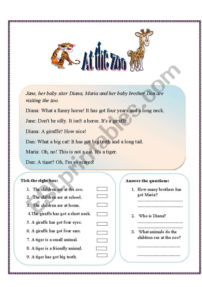 At the zoo worksheet