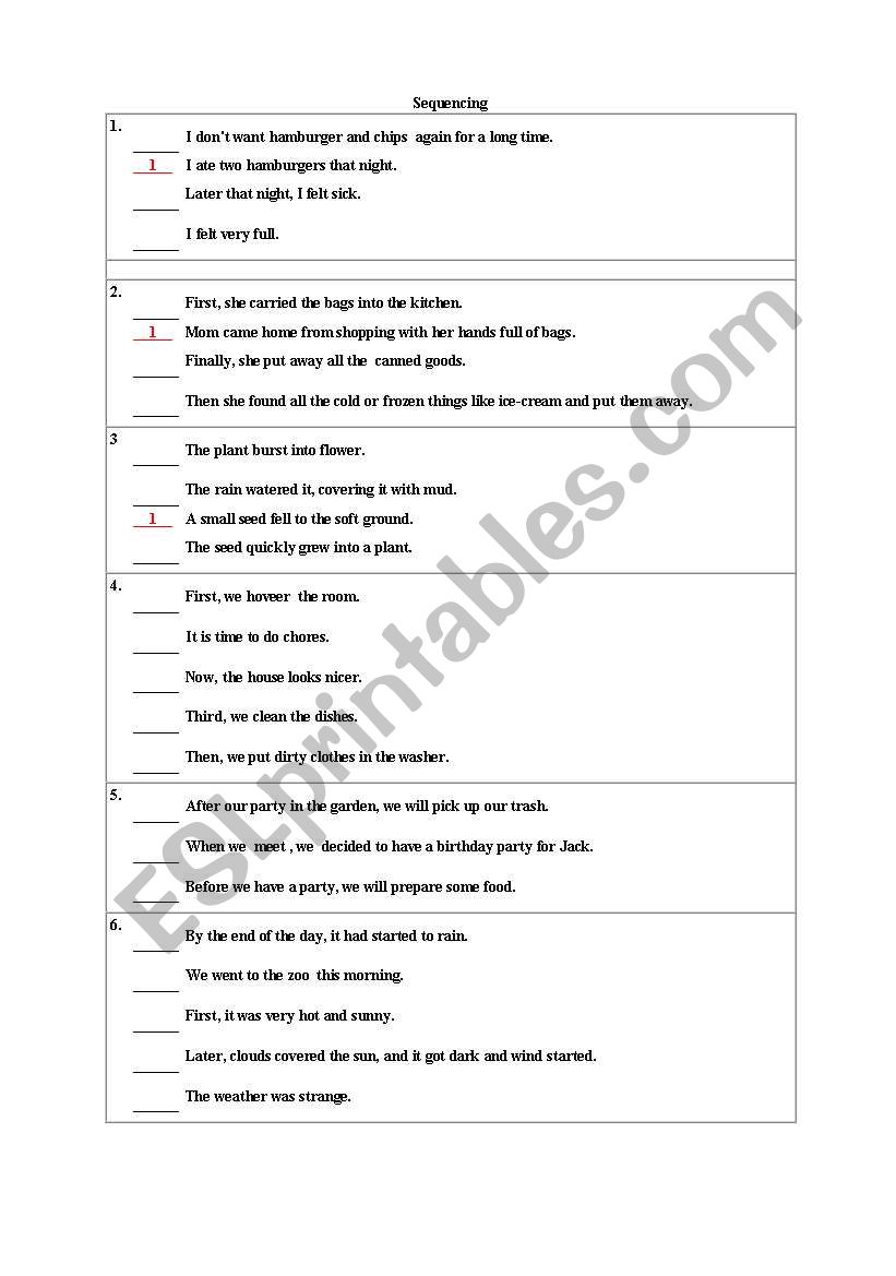 squencing worksheet