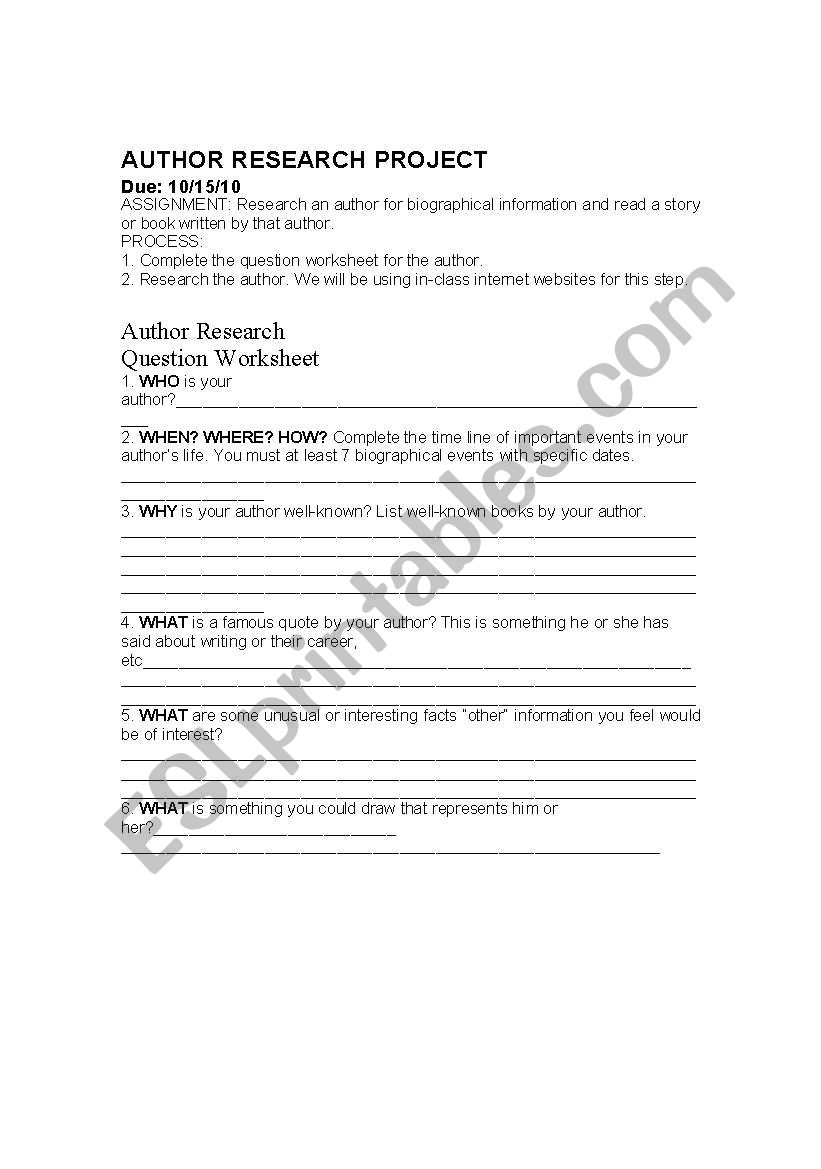 Research Rubric worksheet